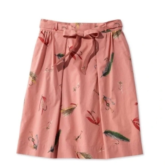 Signature Dresses & Skirts - *L.L. BEAN* Pink Stretch Band Tie Waist Fly Fishing Lure Print Size Large